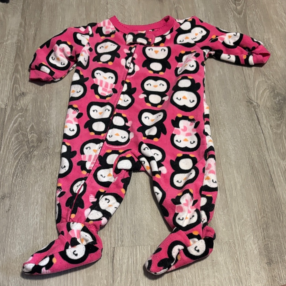 Carter's Pink Penguin Footed One Piece